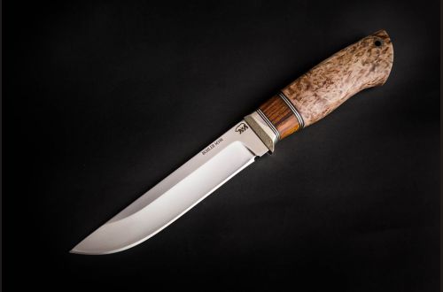 Нож Анчар <span>(M390, больстер мельхиор, вставка айронвуд, стабилизированная карельская береза, мозаичный пин под темляк)</span>