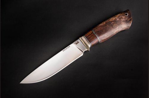 Нож Лиса <span>(M390, больстер мельхиор, вставка айронвуд, стабилизированная карельская береза, мозаичный пин под темляк)</span>