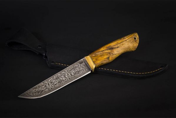 Нож Барс <span>(мозаичный дамаск, стабилизированная карельская берёза, мозаичный пин под темляк)</span>