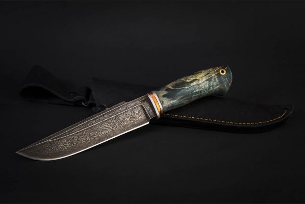 Нож Тайга <span>(мозаичный дамаск, стабилизированная карельская берёза, мозаичный пин под темляк)</span>