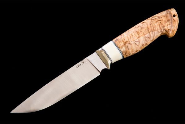 Нож Лиса <span>(CPM 20CV, стабилизированная карельская берёза, вставка клык моржа)</span>