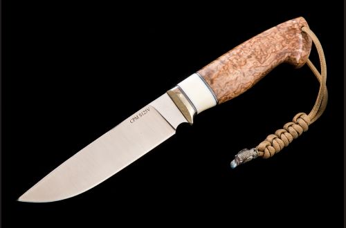 Нож Лиса <span>(CPM S125V, стабилизированная карельская берёза, вставка клык моржа)</span>