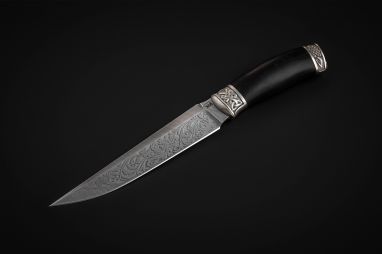 Нож Каратель <span><span>(дамаск, черный граб, литье мельхиор, художественное оформление)</span></span>