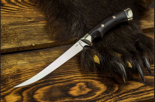 Нож Филейный малый <span>(х12мф, чёрный граб, мельхиор, мозаичные пины, выемка под палец)</span>