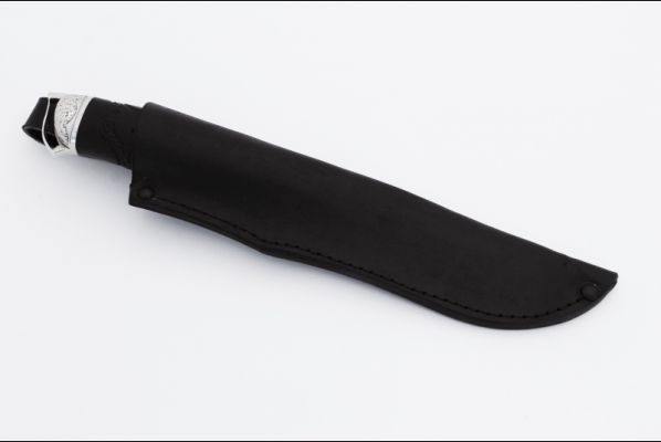 Нож Таежный <span>(дамаск, чёрный граб, литье мельхиор, резная рукоять)</span>
