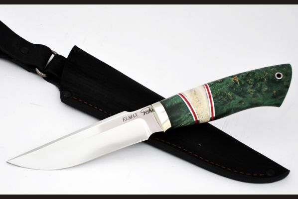 Нож Клык <span>(elmax, стабилизированная карельская берёза, рог лося)</span>
