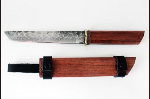 Нож Танто <span>(дамаск, долы камень, Черный Граб, деревянные ножны)</span>