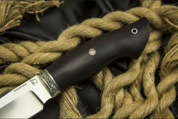 Нож Тайга <span>(M390, больстер мельхиор, черный граб, мозаичный пин)</span>