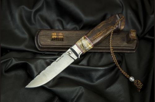 Нож Мичман <span>(S390, вставка стабилизированный зуб мамонта, больстер мельхиор, айронвуд)</span>