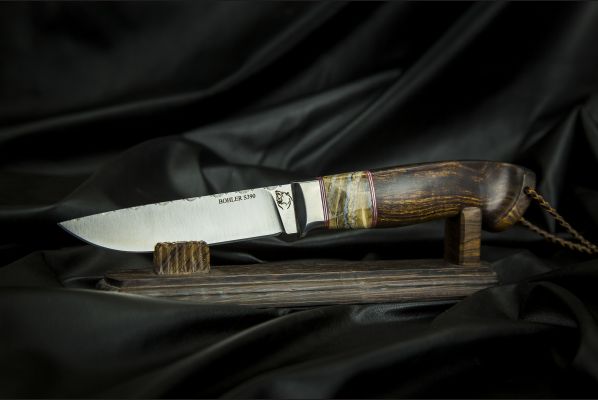 Нож Мичман <span>(S390, вставка стабилизированный зуб мамонта, больстер мельхиор, айронвуд)</span>