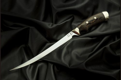 Нож Филейный <span>(95Х18, венге, мельхиор, мозаичные пины, выемка под палец)</span>