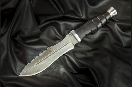 Нож Взмах <span>(дамаск, черный граб, дюраль, резная рукоять)</span>