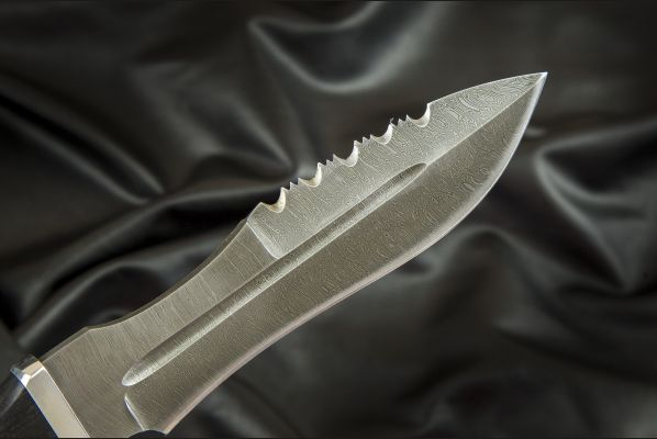 Нож Взмах <span>(дамаск, черный граб, дюраль, резная рукоять)</span>