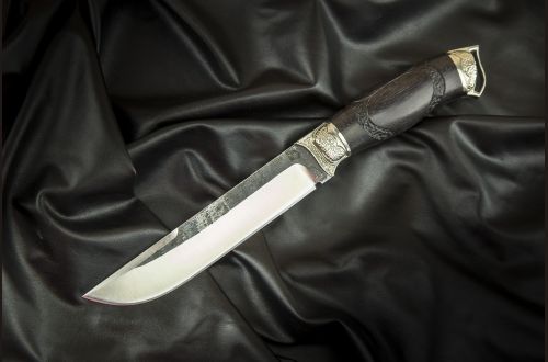 Нож Таёжный <span>(х12мф, чёрный граб, литьё мельхиор, ручная резьба на рукоятке)</span>