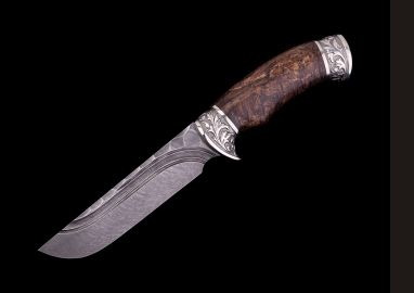 Нож Легионер <span><span>(дамаск, долы - камень, стабилизированная карельская берёза, литьё мельхиор)</span></span> 
