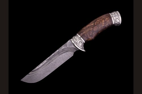 Нож Легионер <span>(дамаск, долы - камень, стабилизированная карельская берёза, литьё мельхиор)</span> 