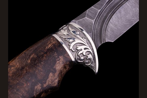 Нож Легионер <span>(дамаск, долы - камень, стабилизированная карельская берёза, литьё мельхиор)</span> 