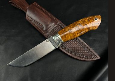 Нож Хантер <span><span>(K340, стабилизированная карельская берёза, мозаичный пин под темляк)</span></span> 