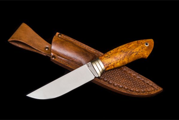 Нож Хантер <span>(K340, стабилизированная карельская берёза, мозаичный пин под темляк)</span> 