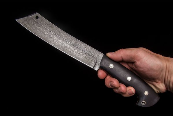 Нож Паранг <span>(дамаск, цельнометаллический, чёрный граб, мозаичные пины)</span> 