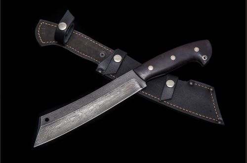 Нож Паранг <span>(дамаск, цельнометаллический, чёрный граб, мозаичные пины)</span> 