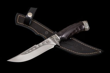 Нож Кайман <span><span>(PGK, долы - камень, чёрный граб, литьё мельхиор, резная рукоять)</span></span>