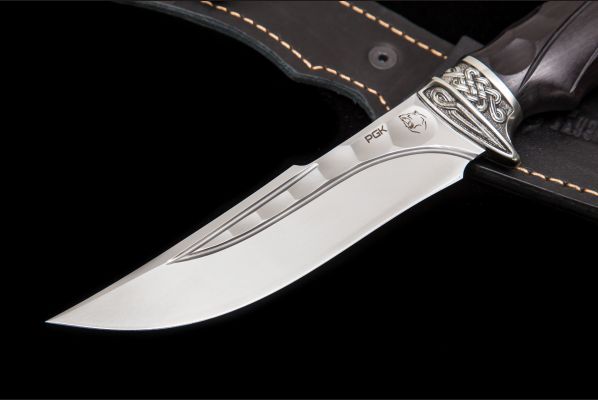 Нож Кайман <span>(PGK, долы - камень, чёрный граб, литьё мельхиор, резная рукоять)</span>