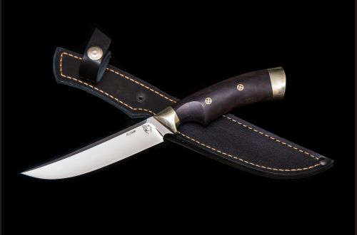 Нож Таймень <span>(Х12МФ, чёрный граб, мельхиор, мозаичные пины, выемка под палец)</span>