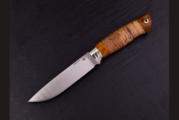 Нож Егерь <span>(М390, береста, стабилизированная карельская берёза, мозаичный пин под темляк)</span> 