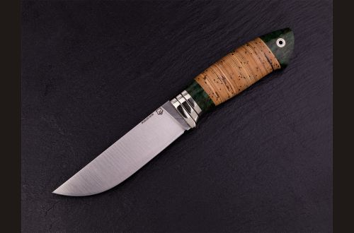 Нож Хантер <span>(М390, береста, стабилизированная карельская берёза, мозаичный пин под темляк)</span>