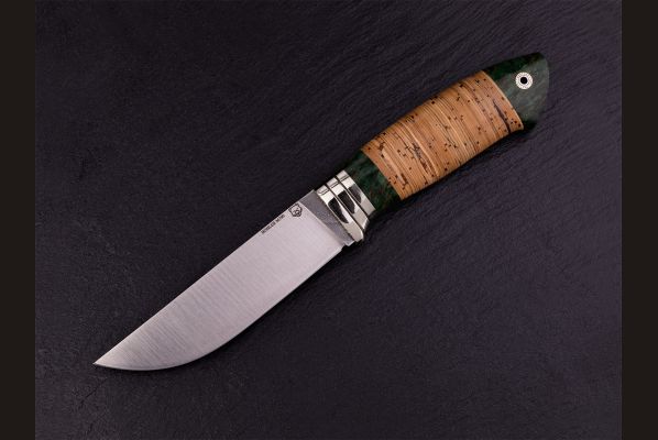Нож Хантер <span>(М390, береста, стабилизированная карельская берёза, мозаичный пин под темляк)</span>