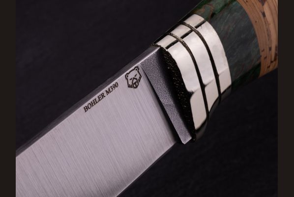 Нож Хантер <span>(М390, береста, стабилизированная карельская берёза, мозаичный пин под темляк)</span>