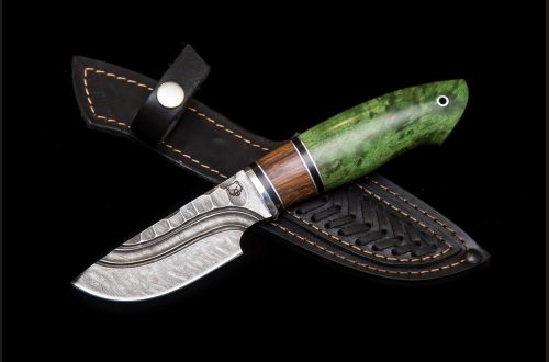 Нож Медведь <span>(дамаск, долы - камень, вставка айронвуд, стабилизированная карельская берёза)</span>