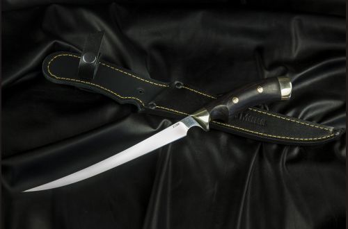 Нож Филейный <span>(х12мф, чёрный граб, мельхиор, мозаичные пины, выемка под палец)</span>