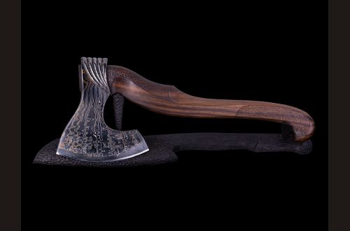 Авторский топор "Викинг" <span>(Мозаичный дамаск с никелем, палисандр, ручная резьба)</span>