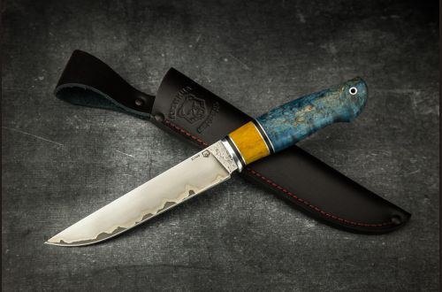 Нож Охотник <span>(Х12МФ в обкладках 95Х18 через никль, вставка премиум стабилизированная карельская береза)</span>