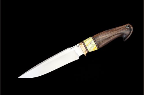 Нож Ворон <span>(M390, айронвуд, стабилизированный зуб мамонта, макумэ-ганэ, мозаичный темлячный пин)</span>