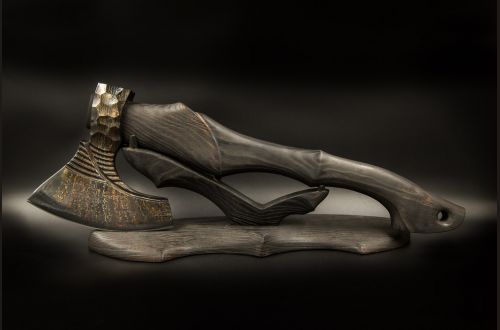 Авторский топор "Викинг 2" <span>(Мозаичный дамаск с никелем, ясень, ручная резьба)</span>