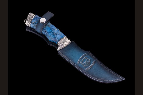 Нож Кайман <span>(k390, долы - камень, стабилизированная карельская береза, литьё мельхиор, резная рукоять)</span>