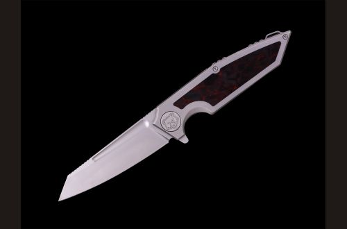 Складной нож "Баланс" <span>(М390, Титан, вставка красный хаотичный карбон, Замок "Frame-Lock")</span>