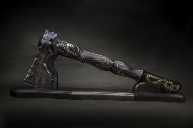 Авторский Топор Ермак 2 <span><span>(Мозаичный дамаск с никелем, мореный граб, инкрустация, мозаичные пины)</span></span>