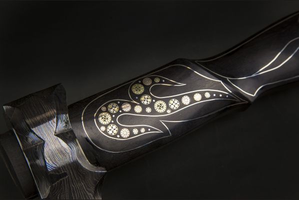 Авторский Топор Ермак 2 <span>(Мозаичный дамаск с никелем, мореный граб, инкрустация, мозаичные пины)</span>