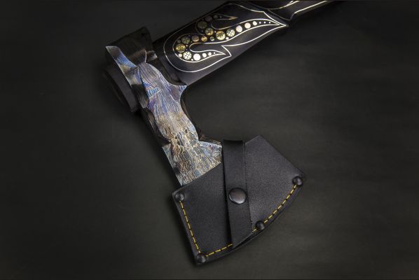 Авторский Топор Ермак 2 <span>(Мозаичный дамаск с никелем, мореный граб, инкрустация, мозаичные пины)</span>
