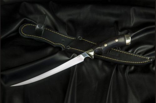 Нож Филейный <span>(х12мф, чёрный граб, мельхиор, мозаичные пины, выемка под палец)</span>