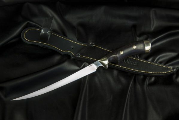 Нож Филейный <span>(х12мф, чёрный граб, мельхиор, мозаичные пины, выемка под палец)</span>