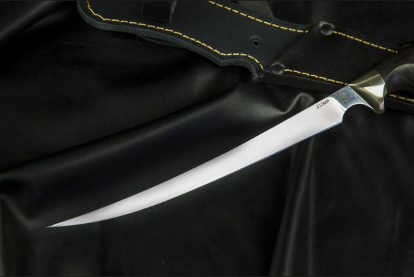 Нож Филейный <span>(х12мф, чёрный граб, мельхиор, мозаичные пины, выемка под палец)</span>