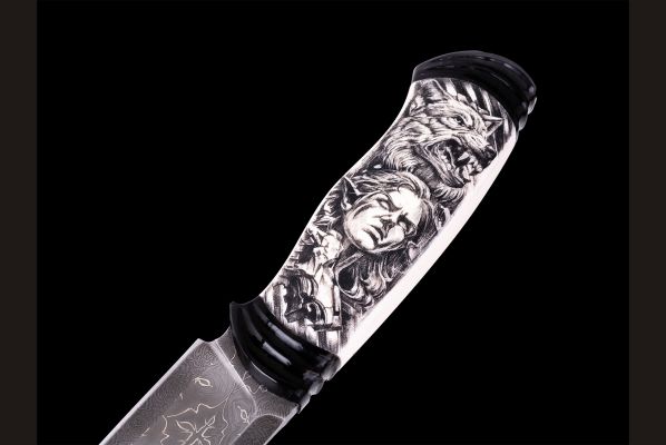 Авторский нож "Хранительница древ" <span>(Сложный мозаичный дамаск с никелем, в режущей кромке 20000 слоёв, элфорин, рог буйвола, макумэ-ганэ)</span>