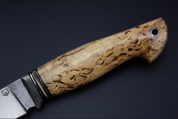 Нож Барс <span>(М390, стабилизированная карельская берёза, литьё из бронзы с эффектом  патины,  мозаичный пин под темляк, формованные ножны)</span>