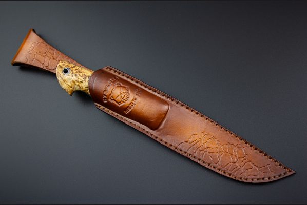 Нож Барс <span>(М390, стабилизированная карельская берёза, литьё из бронзы с эффектом  патины,  мозаичный пин под темляк, формованные ножны)</span>