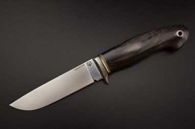 Нож Велес <span><span>(М390, стабилизированная карельская берёза, литьё из бронзы с эффектом патины, мозаичный пин под темляк, формованные ножны)</span></span>